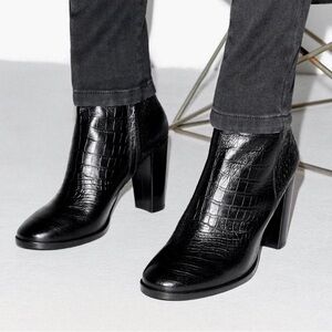 The Kooples Croc Embossed Black Leather High Heel Boots Womens Size 7 | EU 37